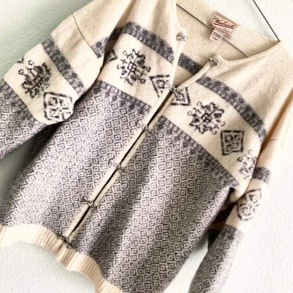 WOOLRICH vintage *flaws alpine ski style cardigan knit sweater cream wool nordic - Picture 1 of 10